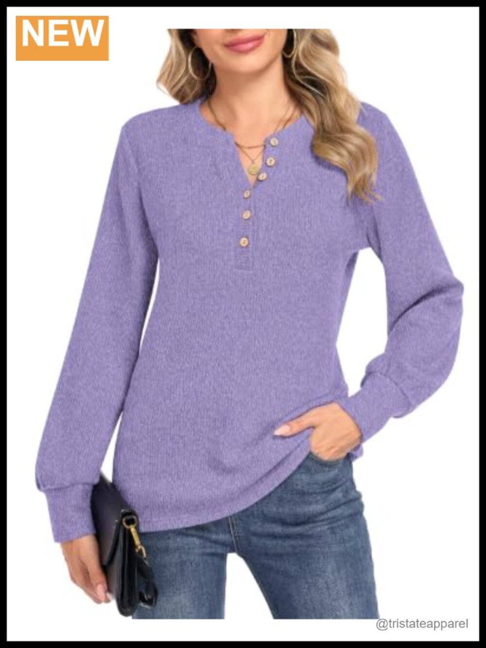 Women's Henley Long Sleeve Pullover Sweater Button Up Relaxed Fit